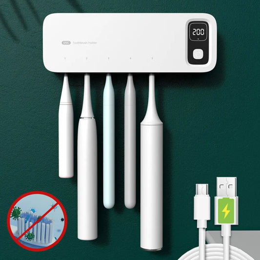 UV Toothbrush Sterilizer Rechargeable Fast Drying Wall-mounted Tooth Brush Holder With LED Display For Bathroom